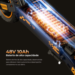 Patinete Elétrico Dobrável S1, 1000W, Suspensão Dianteira e Traseira, Pneus de 10”