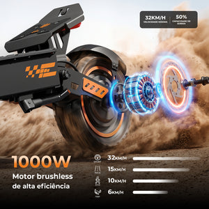 Patinete Elétrico Dobrável S1, 1000W, Suspensão Dianteira e Traseira, Pneus de 10”