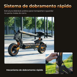 Patinete Elétrico Dobrável S1, 1000W, Suspensão Dianteira e Traseira, Pneus de 10”